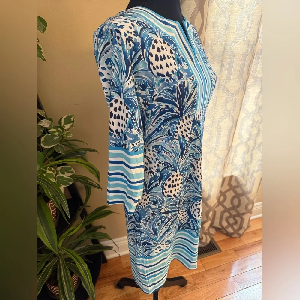 Jean-Pierre Klifa Paris 3/4 Sleeve Sheath Dress Pineapple Blue Green Women Sz XS - Picture 4 of 14